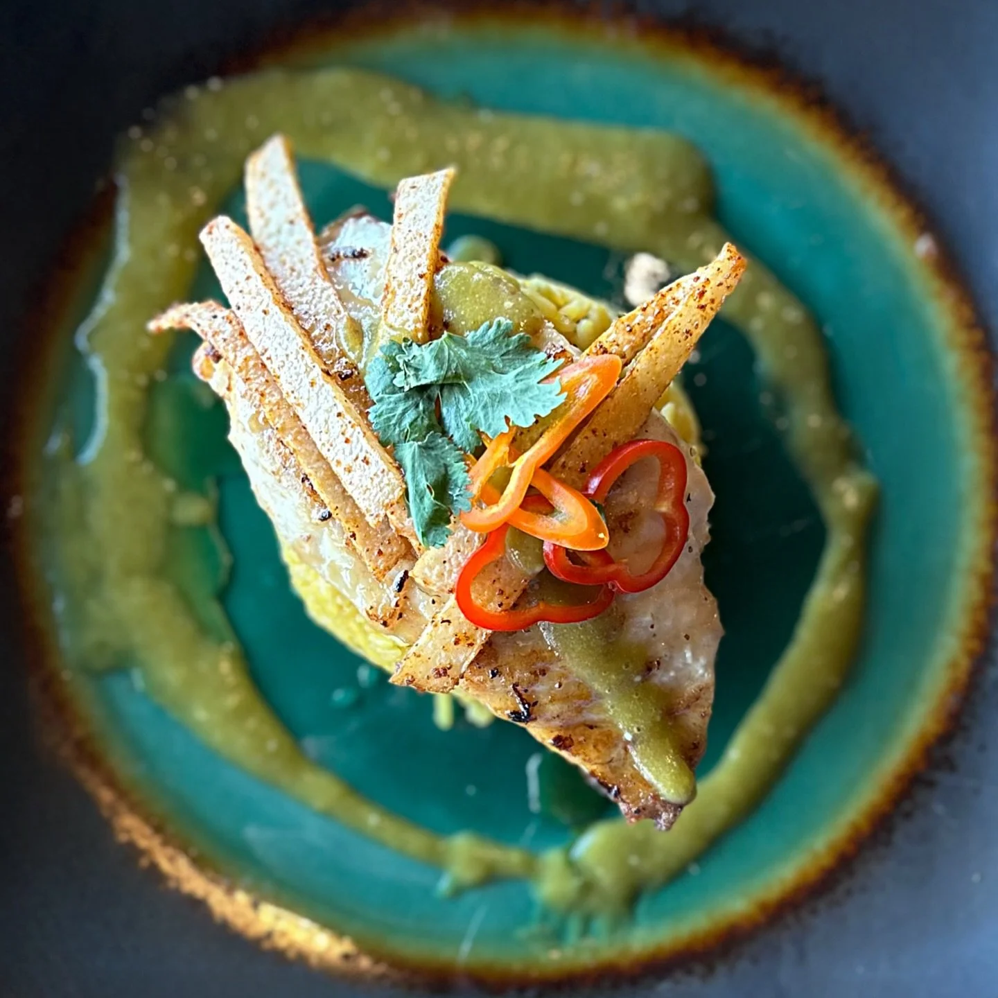 Featured this evening at the Oyster Bar: Citrus Agave Glazed NC Snapper served over cilantro rice and fried tajin dusted jícama. Finished with a mezcal salsa verde. Enjoy it with your favorite @flyingmachinebrewing beer or craft cocktail. See