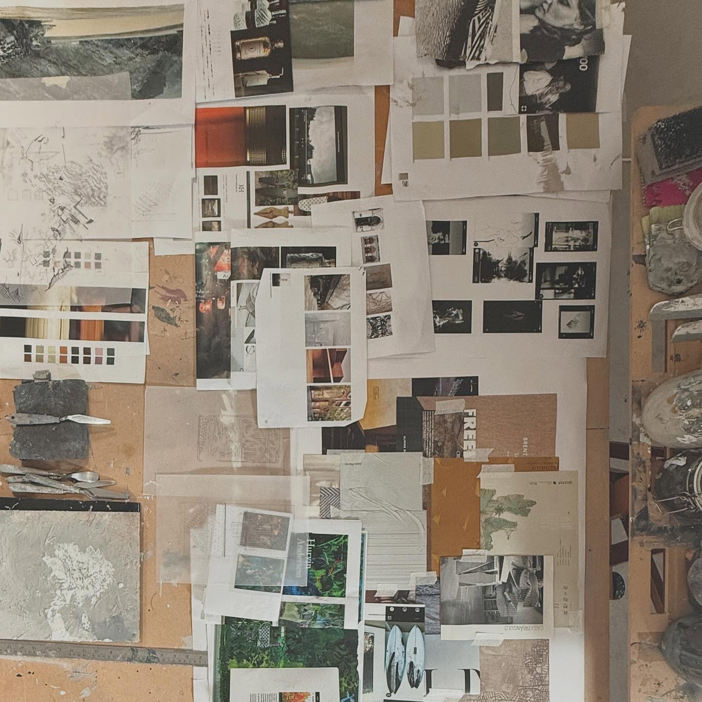 A map of influence.
Pinned fragments and quiet thoughts.

#wattxrickett #artiststudio #studioinprogress #visualresearch #artprocess 
#contemporarylandscape #abstractpainting #colourscript #moodboardart 
#emergingartist #landscapepainting #fineartprac