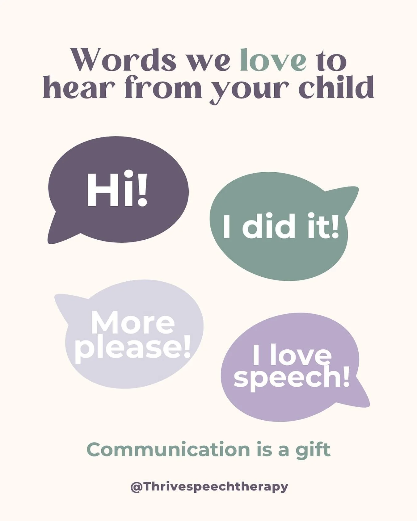 Whether it&rsquo;s a new word, a longer sentence, or a gesture with meaning, we celebrate every communication milestone with you.

Here&rsquo;s to all the sweet words and progress happening every day 💜

#ThriveSpeechTherapy #SpeechTherapyForKids #Pe