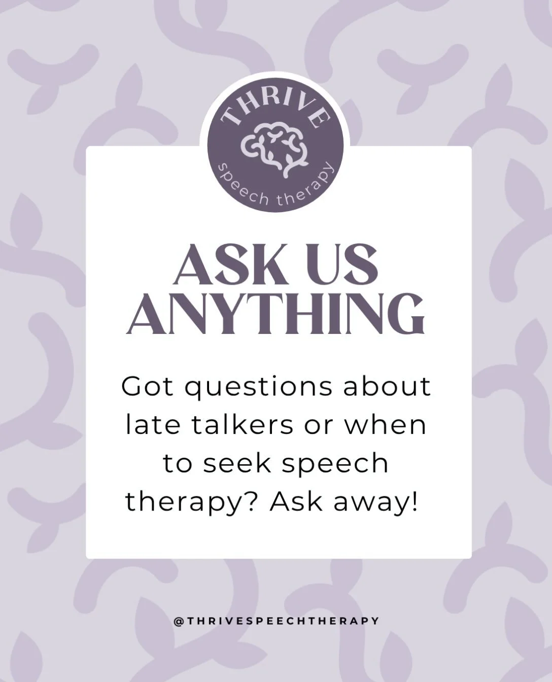 We get lots of questions from families in our DMs, and we&rsquo;re always happy to help! Here are a few we hear often:

💬 How do we get started?
Contact our team at 281-982-1313 or admin@thrivespeech.net, and we&rsquo;ll walk you through the next st