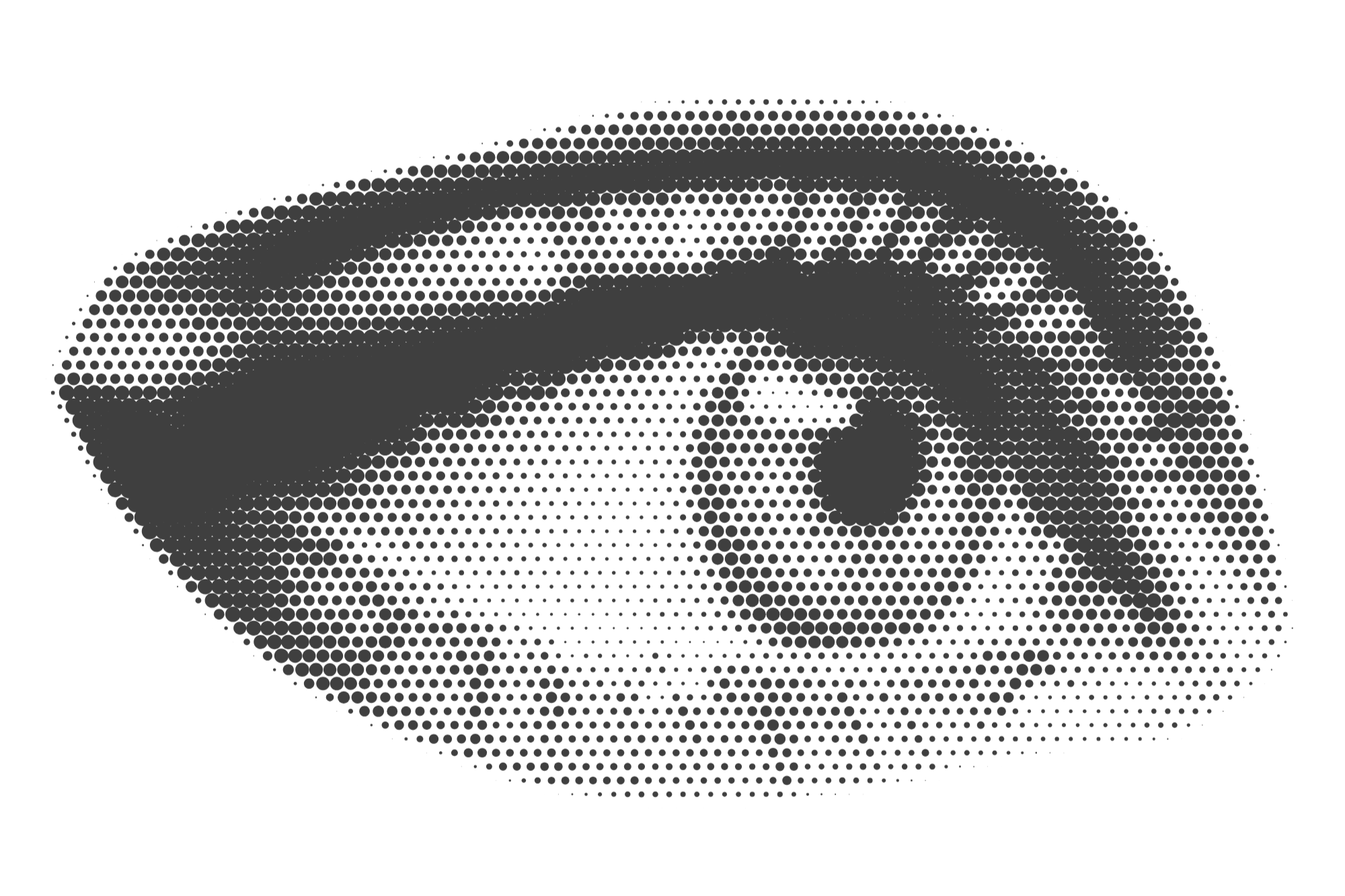 Black and white halftone pattern illustration of a sushi roll with salmon, avocado, and rice.