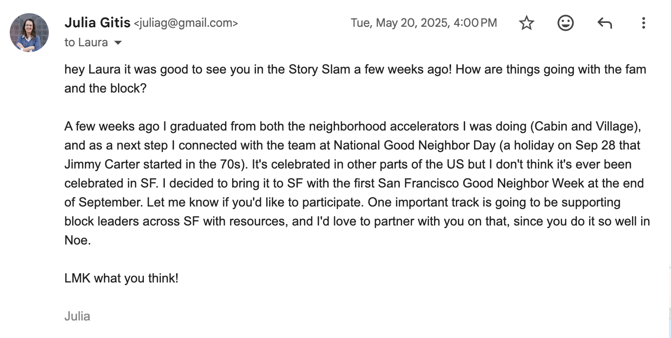 Email to block leader about helping develop block leader resources