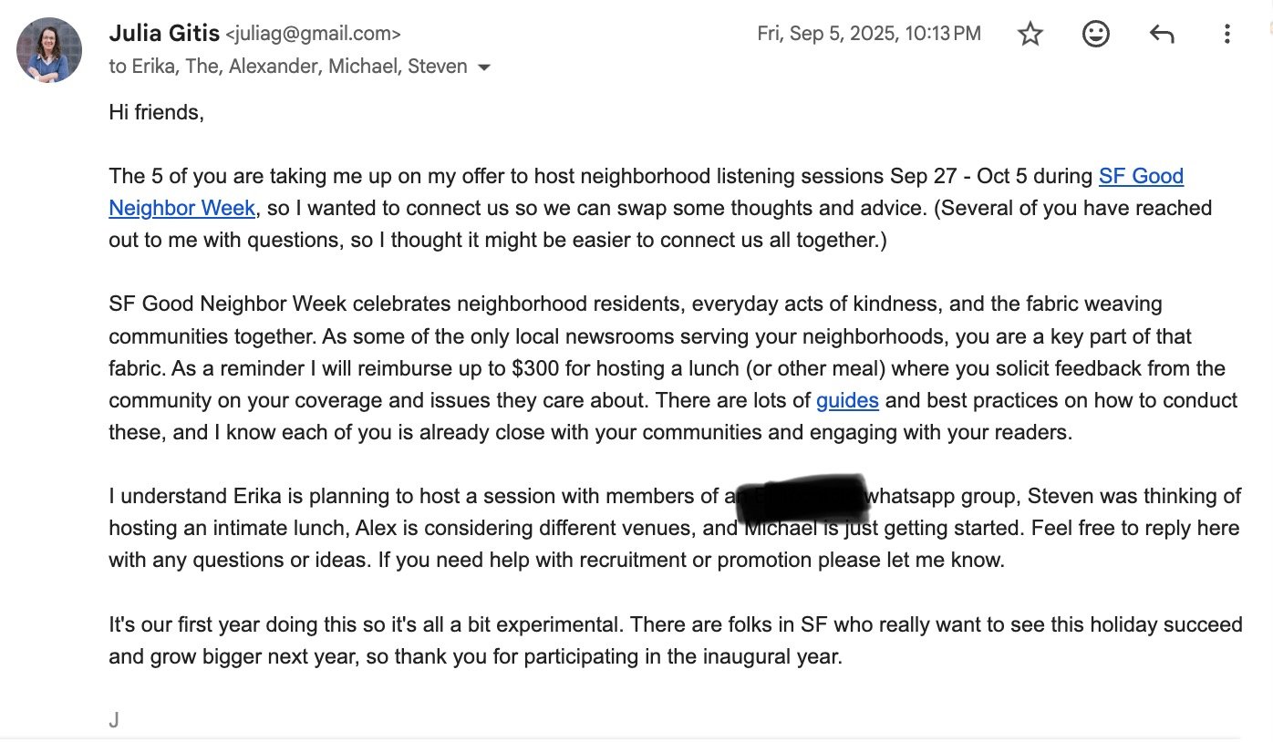 Follow-up email to local newsroom leaders