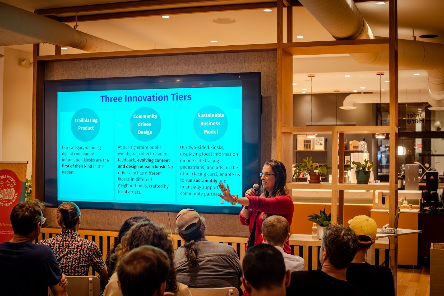 Julia presenting at the Good Neighbor Hackathon