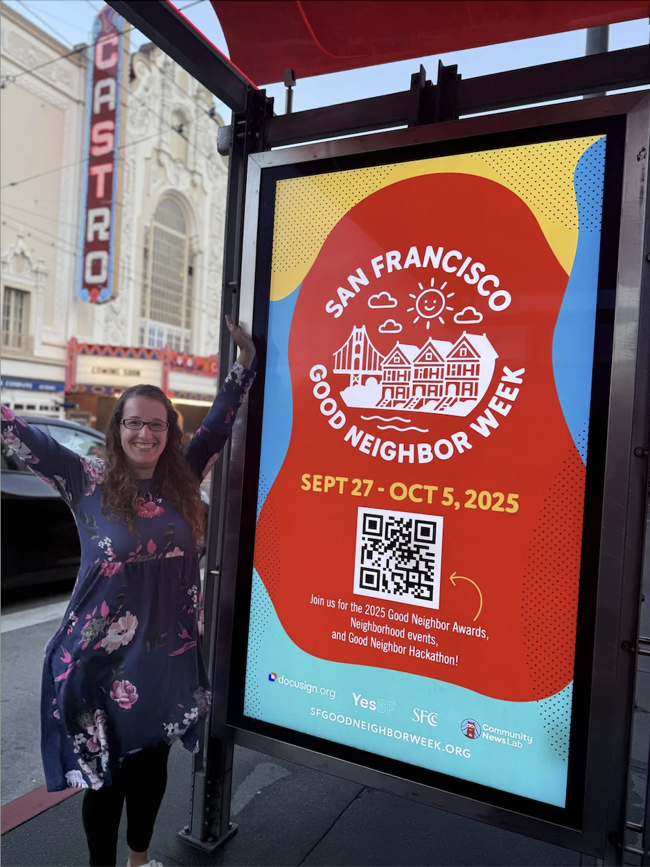 Julia with our bus stop ads across the city!