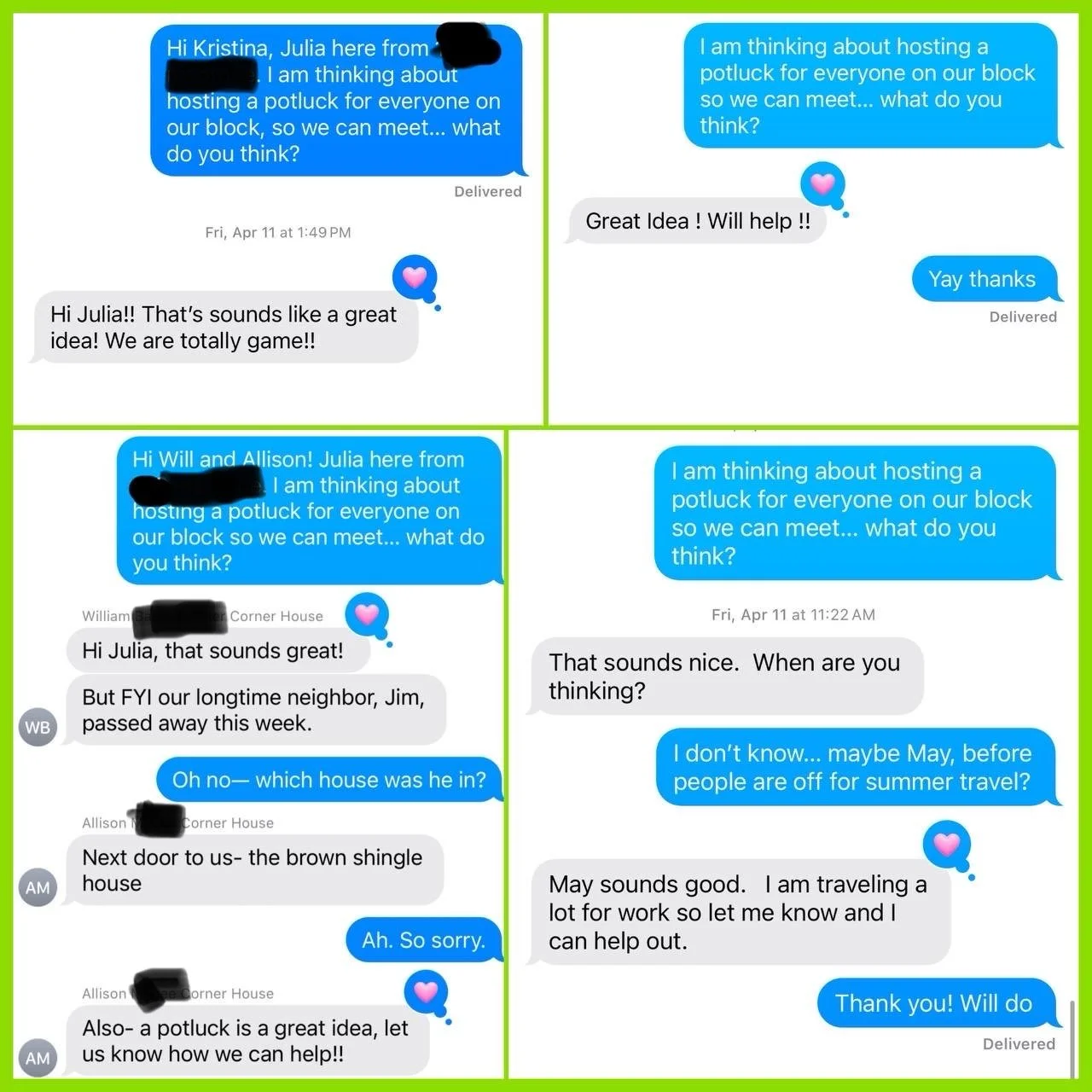 Texts with my neighbors