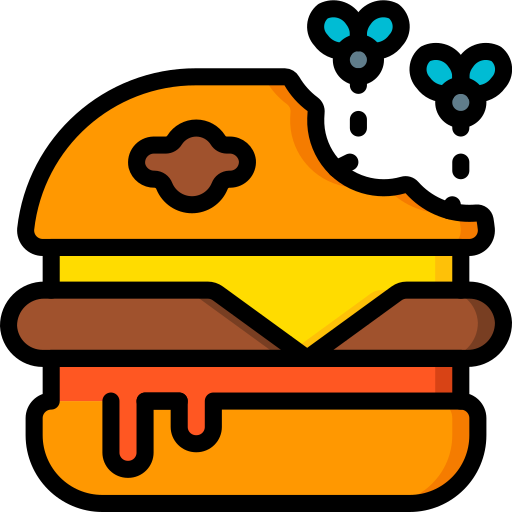 Cartoon illustration of a steaming cheeseburger with a beef patty, cheese, lettuce, and bun.