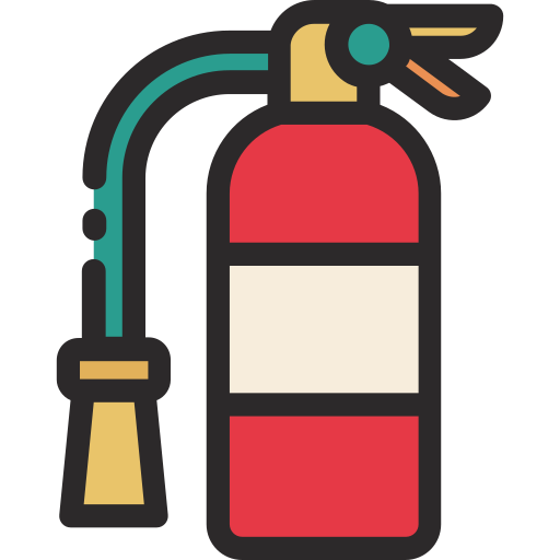 Illustration of a fire extinguisher with a hose and nozzle