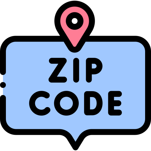 Illustration of a blue location marker with "ZIP CODE" text inside.