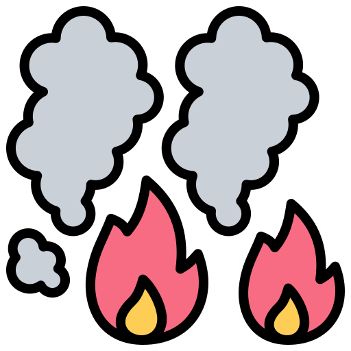 Two cartoon flames with pink and yellow colors emitting smoke.
