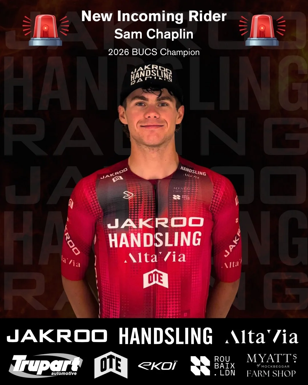 🚨 NEW RIDER ANNOUNCEMENT 🚨

We&rsquo;re delighted to welcome Sam Chaplin to JAKROO Handsling Racing.

The 21-year-old joins us from MyPad Racing p/b ONDO Sports and arrives in outstanding form after becoming the 2026 BUCS Road Race Champion, riding