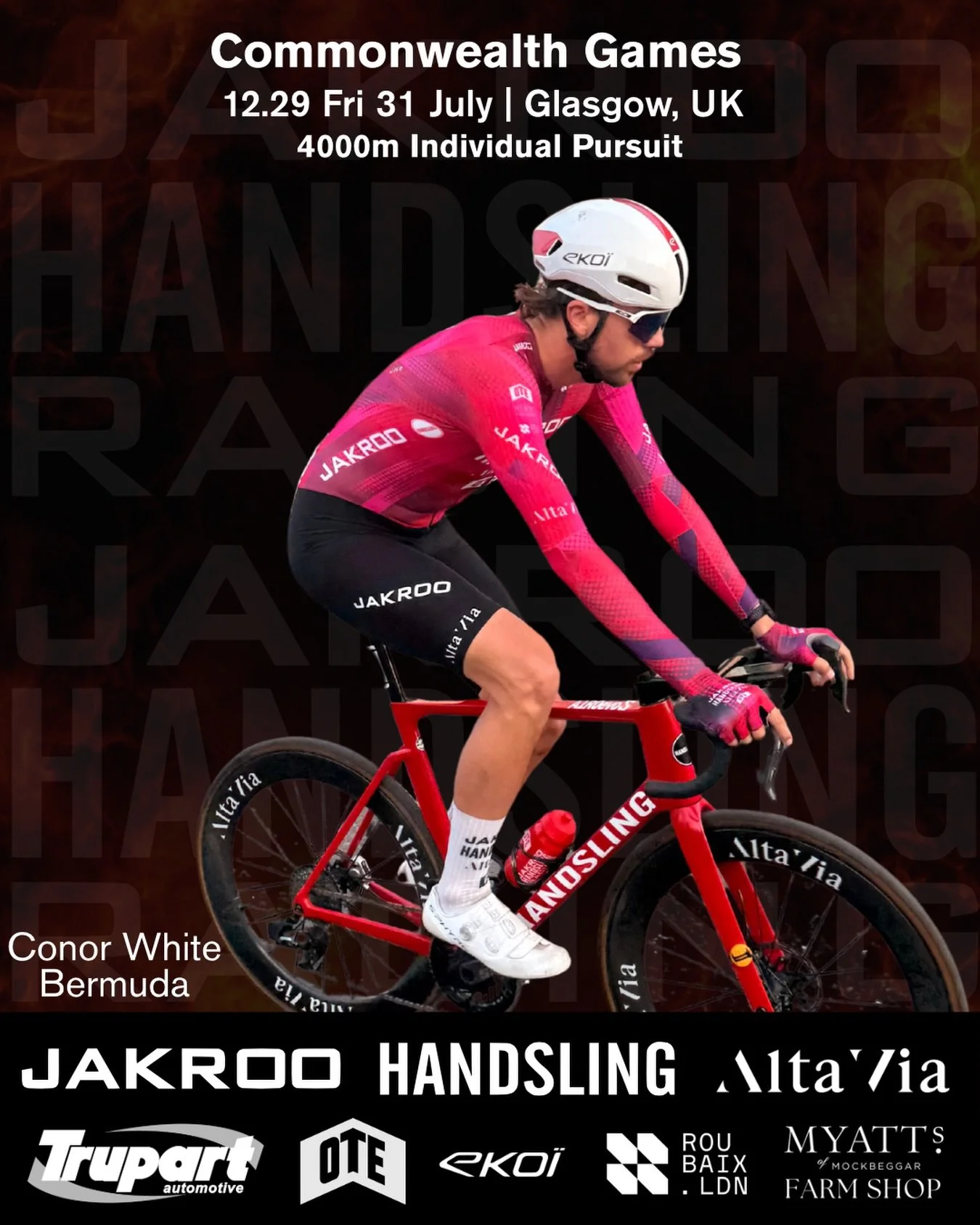 Watch Conor take on the track in Glasgow donning the Bermuda 🇧🇲 colours for the Men&rsquo;s Individual Pursuit

Thanks to @jakroo_official for supplying the suit especially!