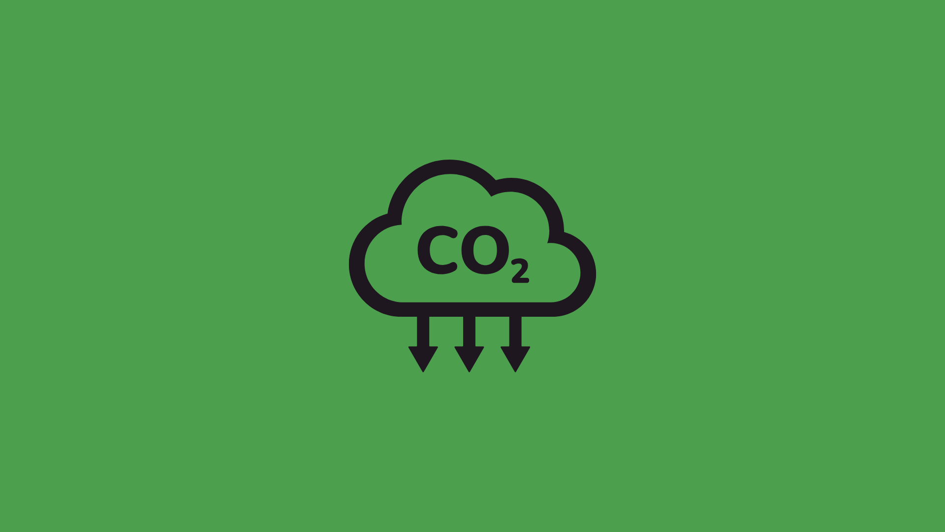 An icon of a cloud with 'CO2' inside, with three downward arrows beneath it, representing carbon dioxide emissions or absorption.