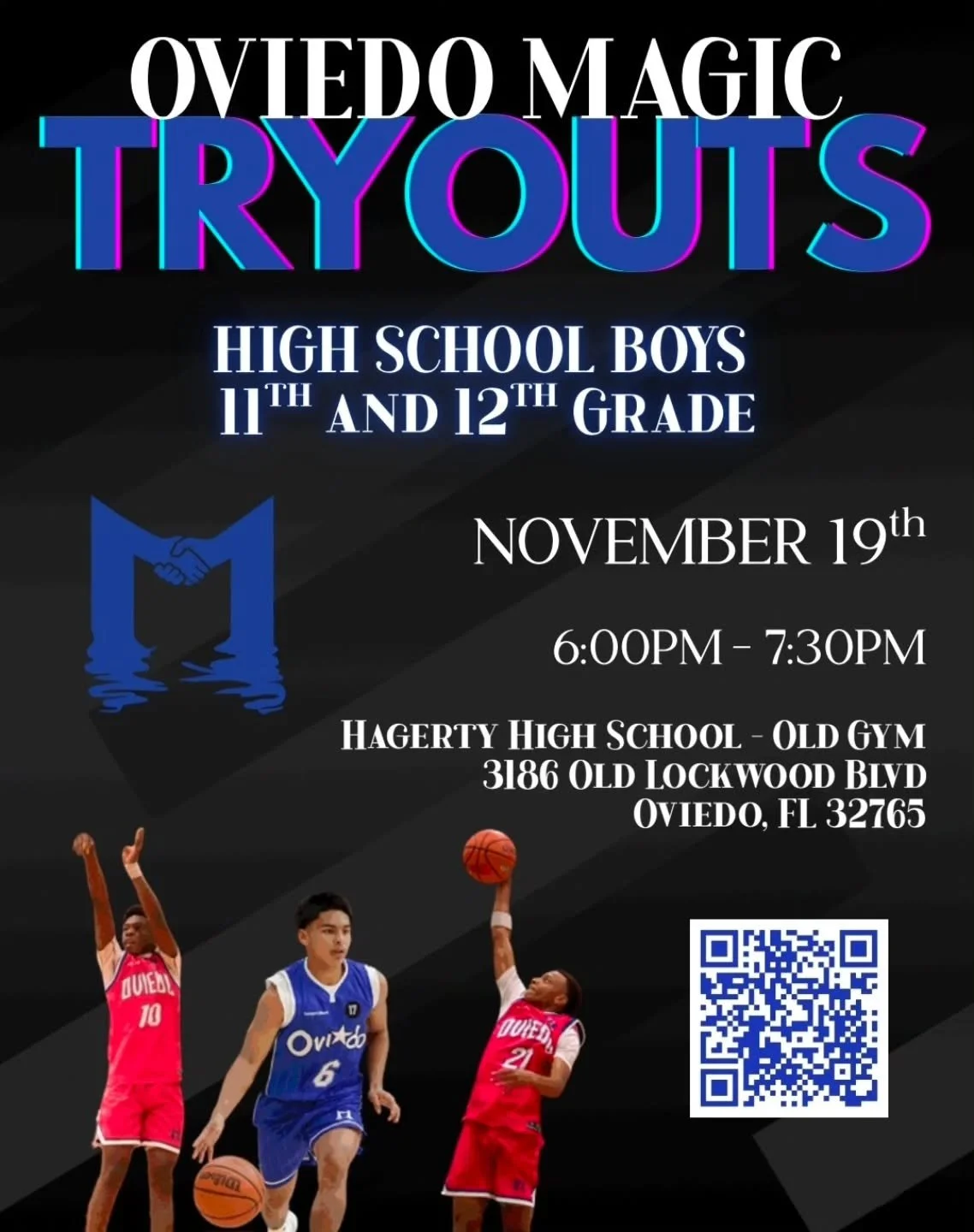 Ovideo Magic is excited to announce their upcoming basketball tryouts for 11th &amp; 12th grade boys. Tryouts at Hagerty High School Old Gym, will occur on Wednesday, November 19th, 2025. This is an opportunity for your student-athletes to compete in