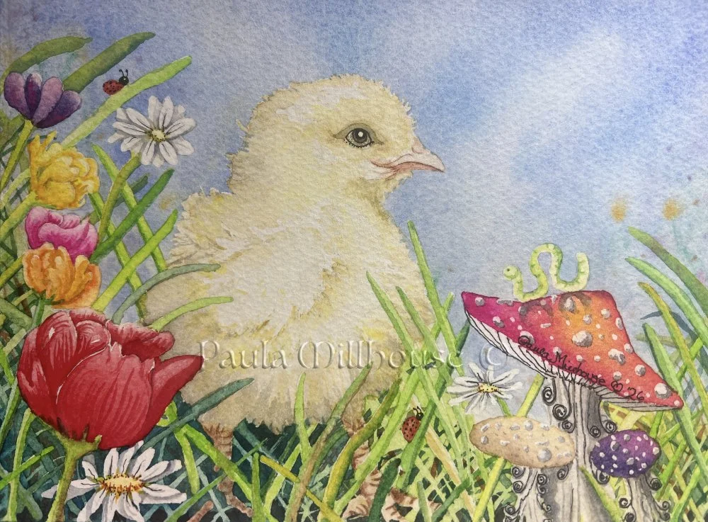 Chick-in-the-wildflowers-botanical-watercolor-art-paula-millhouse.Web.jpg