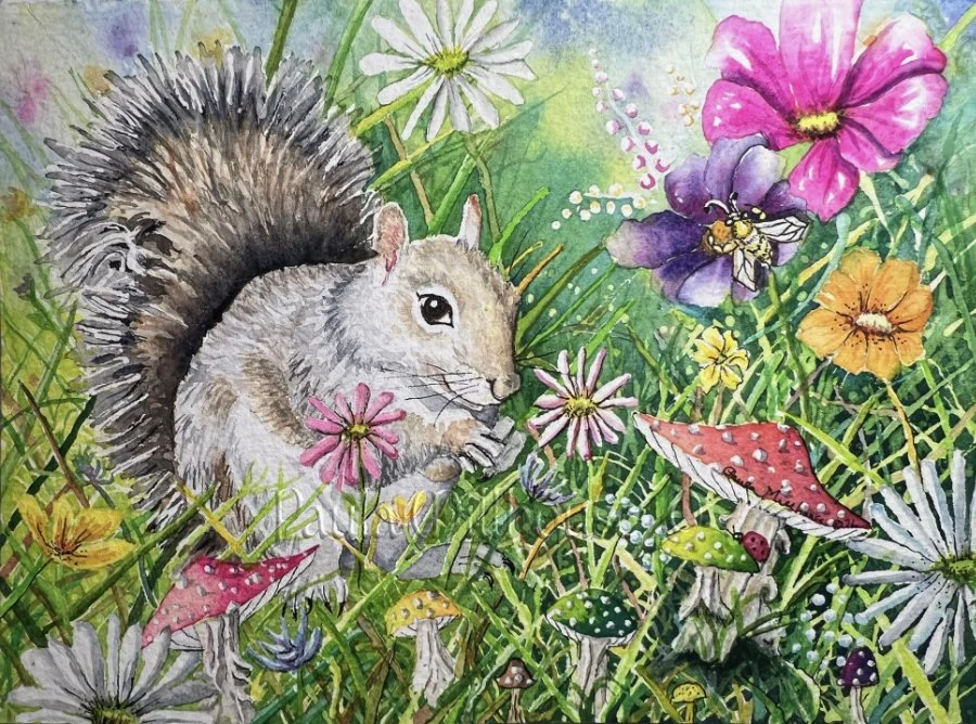 Squirrel in the Wildflowers