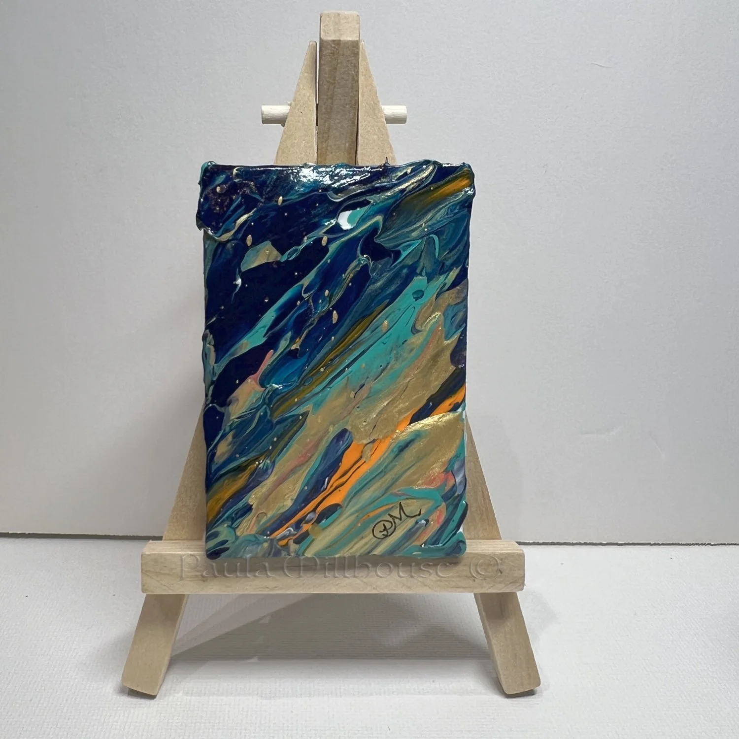 Entranced - Mini-Abstract Turquoise-orange-gold by Paula Millhouse Fine Art
