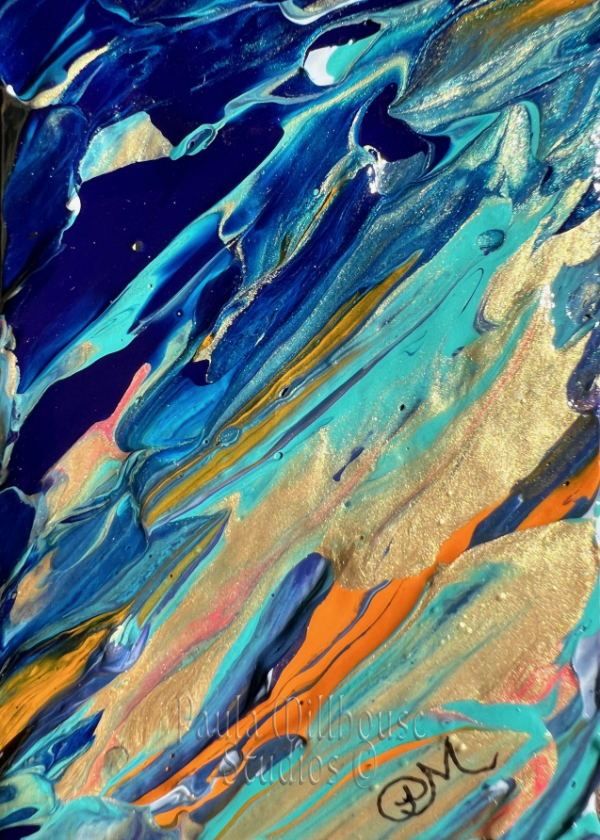 Entranced - Mini-Abstract Turquoise-orange-gold by Paula Millhouse Fine Art