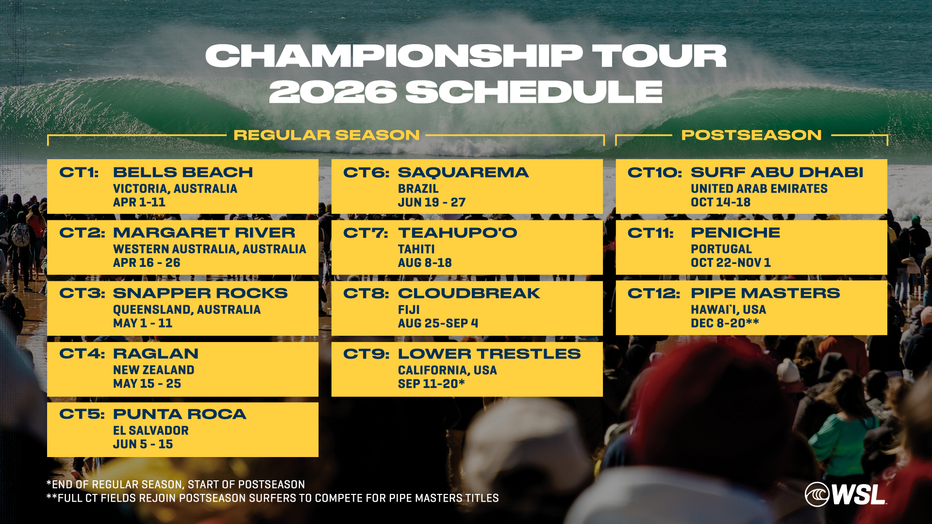 WSL Championship Tour schedule for 2026