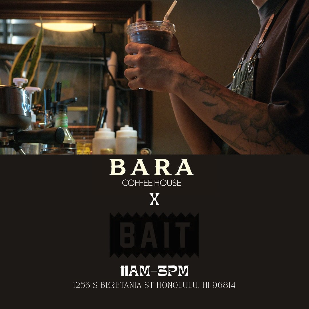We’re popping up in town tomorrow!
Bara Coffee House will be at BAIT Honolulu from 11AM–3PM for their special shoe launch.
Cold brews, rhythm, and good energy—pull up early and catch the vibe.
❗️Heads up: the cart at Tiano’s