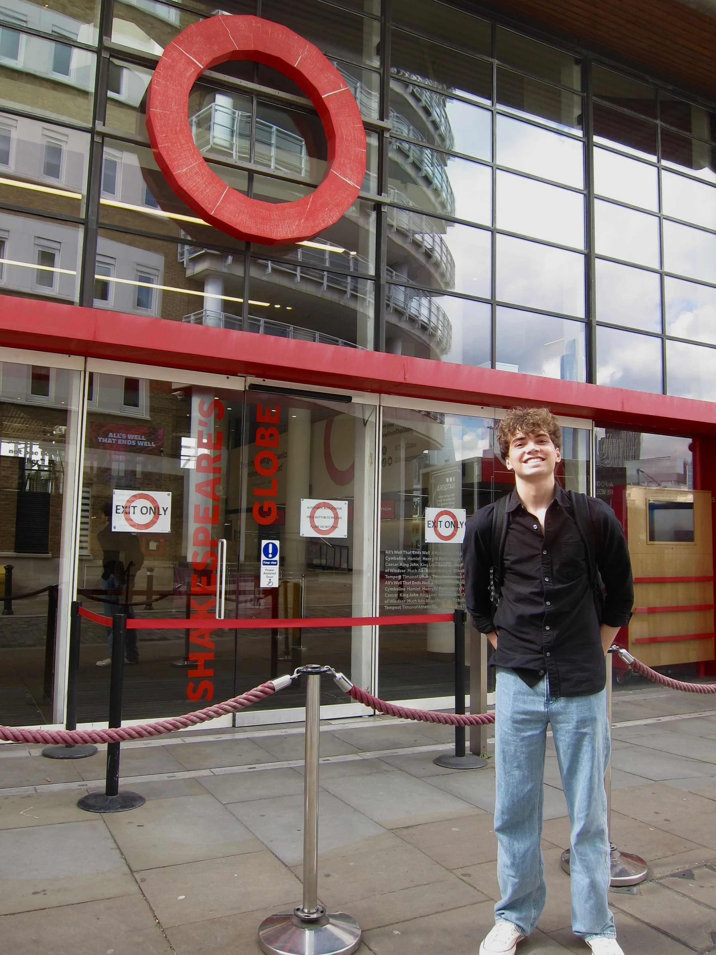 Teddy studying (posing) at Shakespeare's Globe in London, UK!