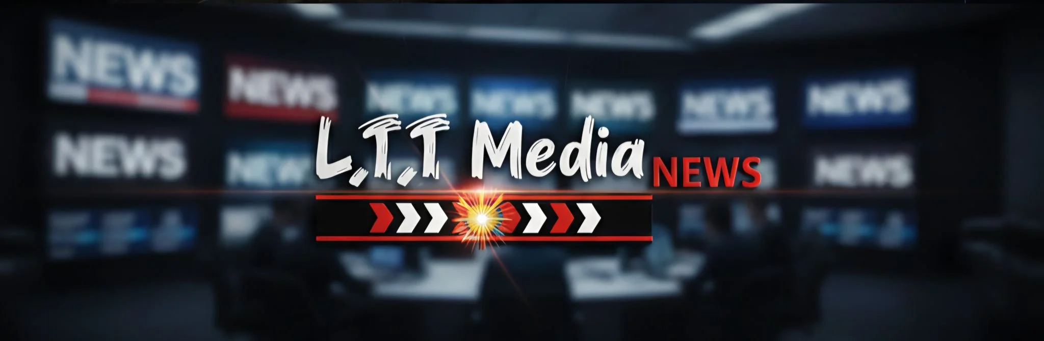A digital graphic with the text 'L.T.T Media NEWS' overlayed on a background of multiple blurred 'NEWS' screens in a newsroom setting.