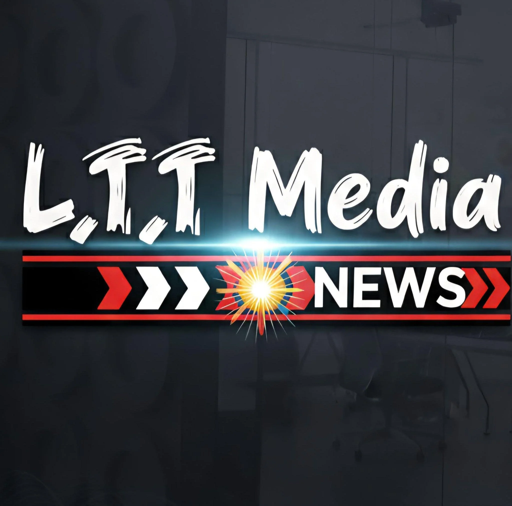 Graphic with the text "L.I.T Media" at the top, a horizontal bar with arrows and a burst of light in the center, and the word "NEWS" on the right.