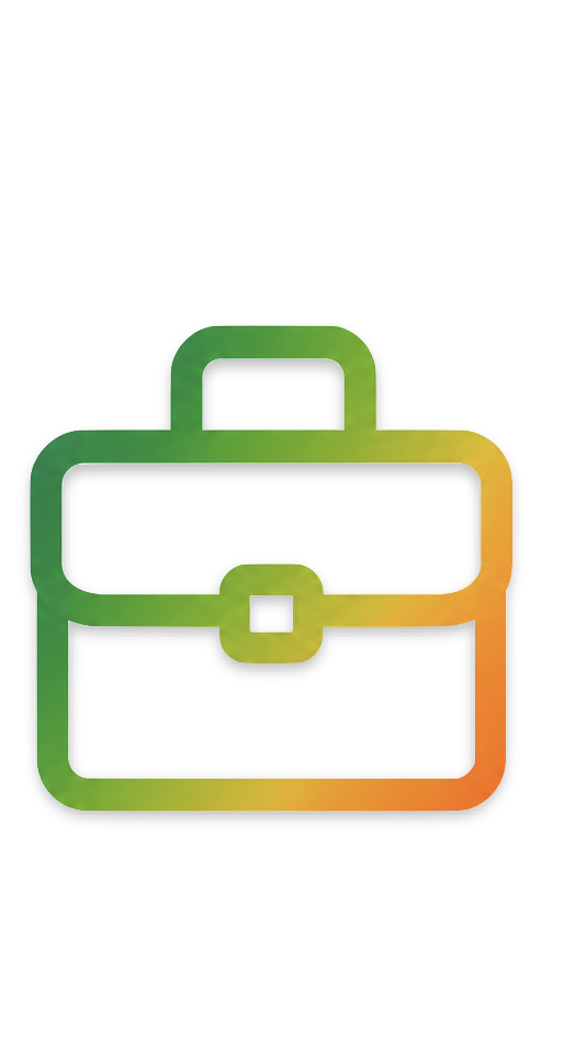 Icono de una maleta de colores degradados, principalmente verde y anaranjado, en un fondo negro.