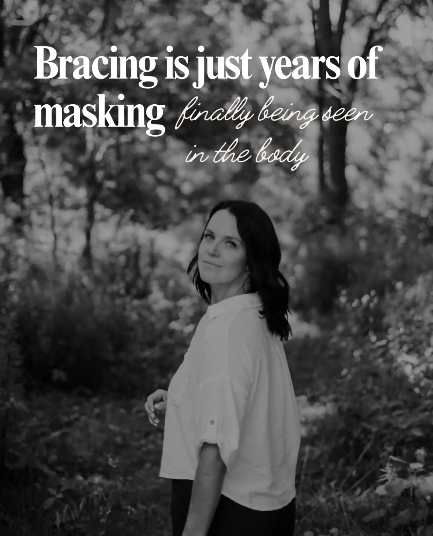 This is THE PIVOT from bracing to embracing ✨️ 

Bracing is just years of masking&hellip; finally being seen in the body.

What once looked like &ldquo;holding it together&rdquo;
now feels like tight shoulders, shallow breath, a nervous system that w