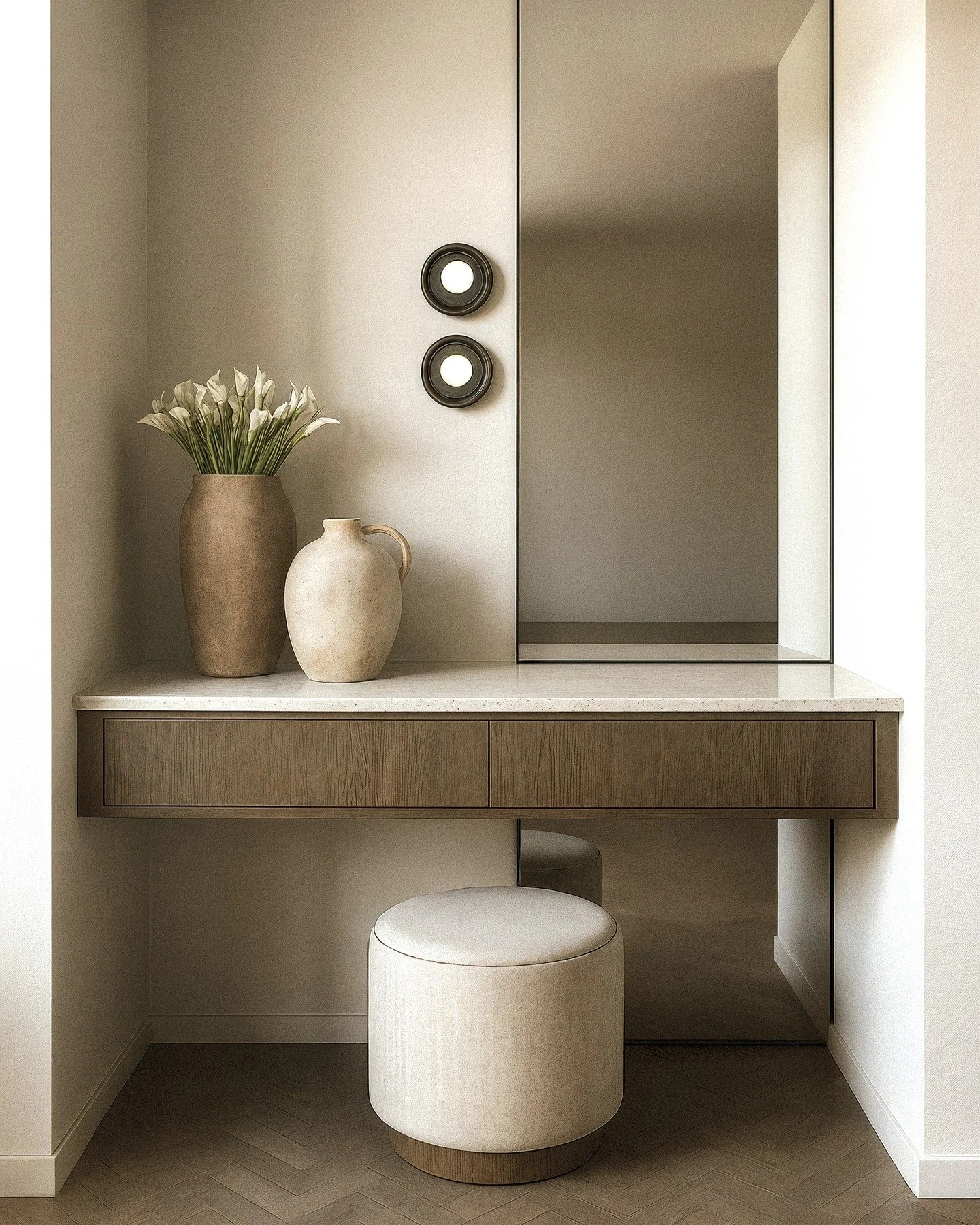 Soft, sculptural and serene &mdash; this custom entry nook sets the tone for the home. Natural textures, clean lines, and timeless finishes create a warm welcome with refined simplicity.

#EntrywayDesign #MinimalInteriors #QuietLuxury #TimelessDesign