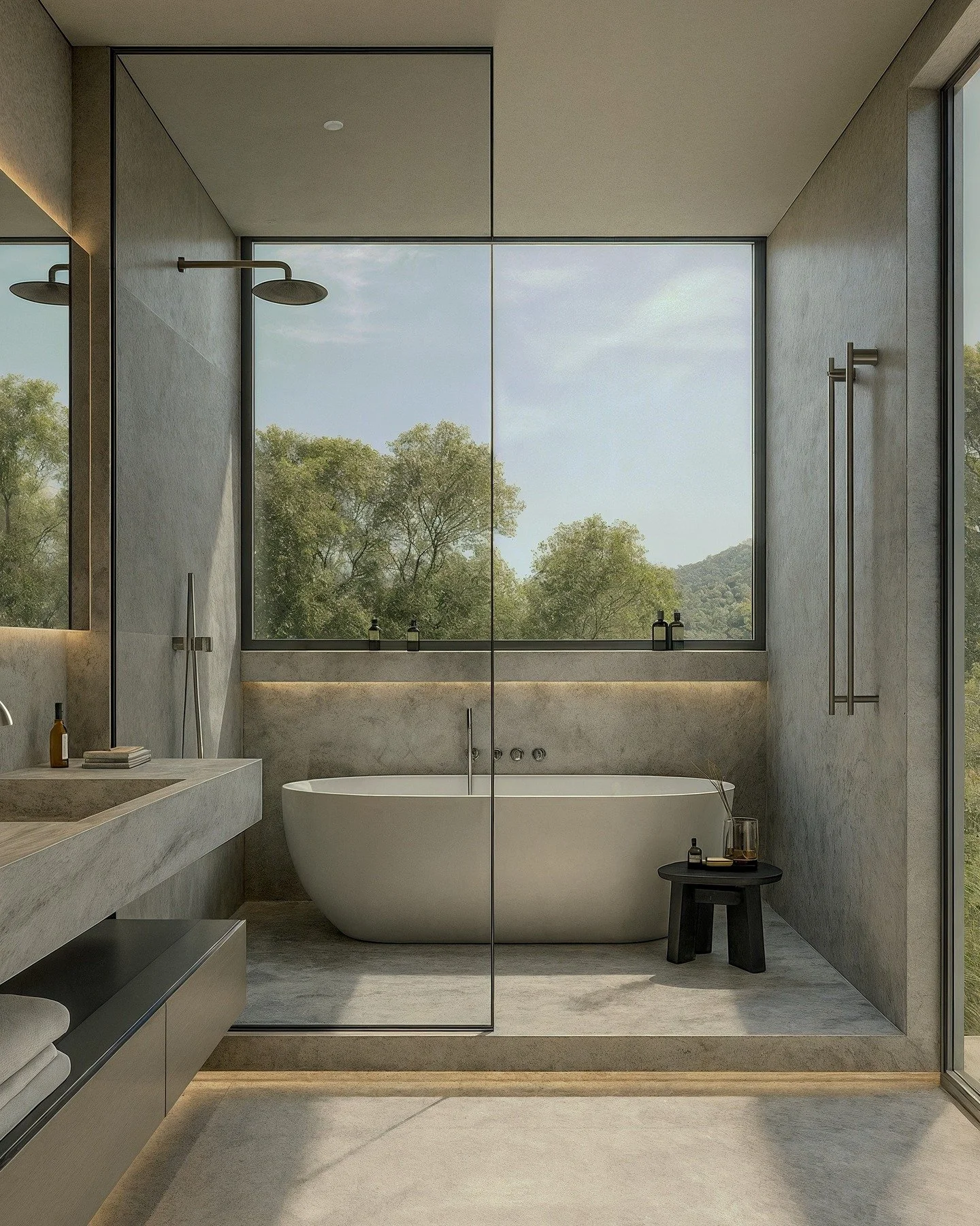 Concept approval for an upcoming project in Wanaka embraces clean lines, tactile stone surfaces, and a soft neutral palette. Framed by expansive glazing.

#OriginInterios #WanakaDesign #InteriorArchitecture #MinimalInteriors #BathroomDesign #NewZeala
