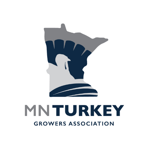Logo of Minnesota Turkey Growers Association featuring a stylized turkey inside an outline of Minnesota