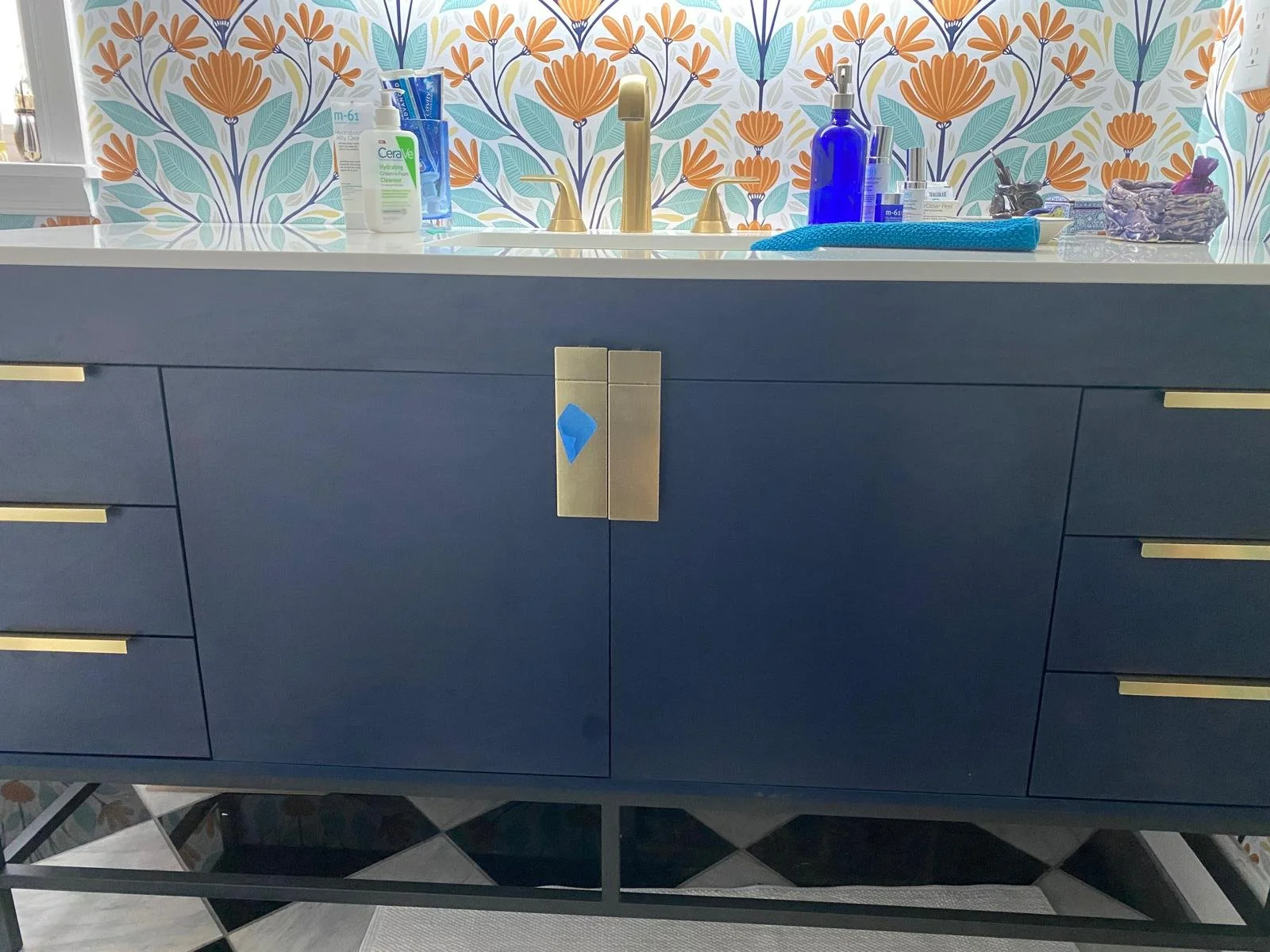 Functional built-in shower niche with custom tile detail. Smart storage solutions for modern renovations in Brick Township.