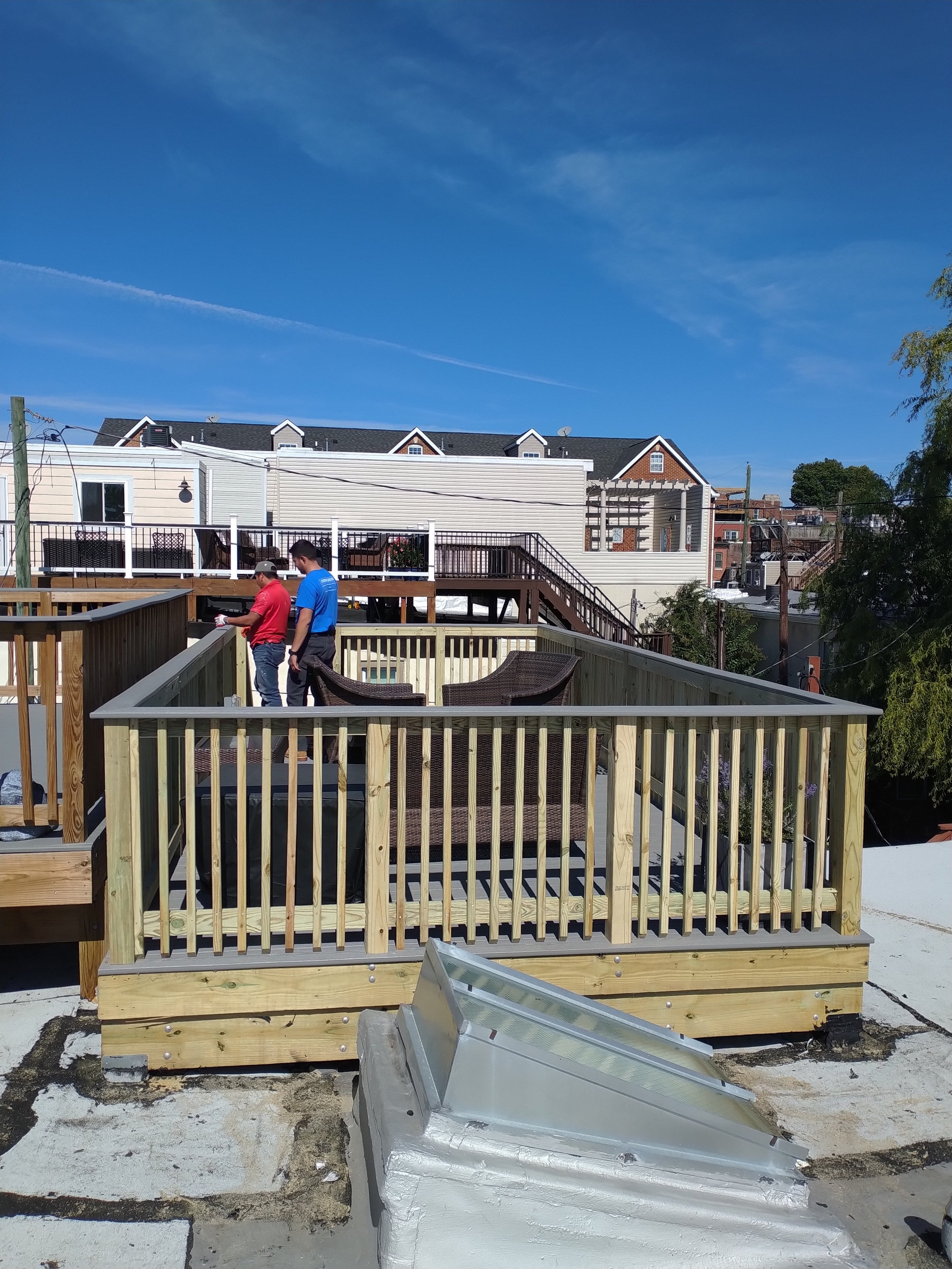 Durable pressure-treated wood deck construction. Long-lasting outdoor structures built for the NYC climate in Brooklyn.