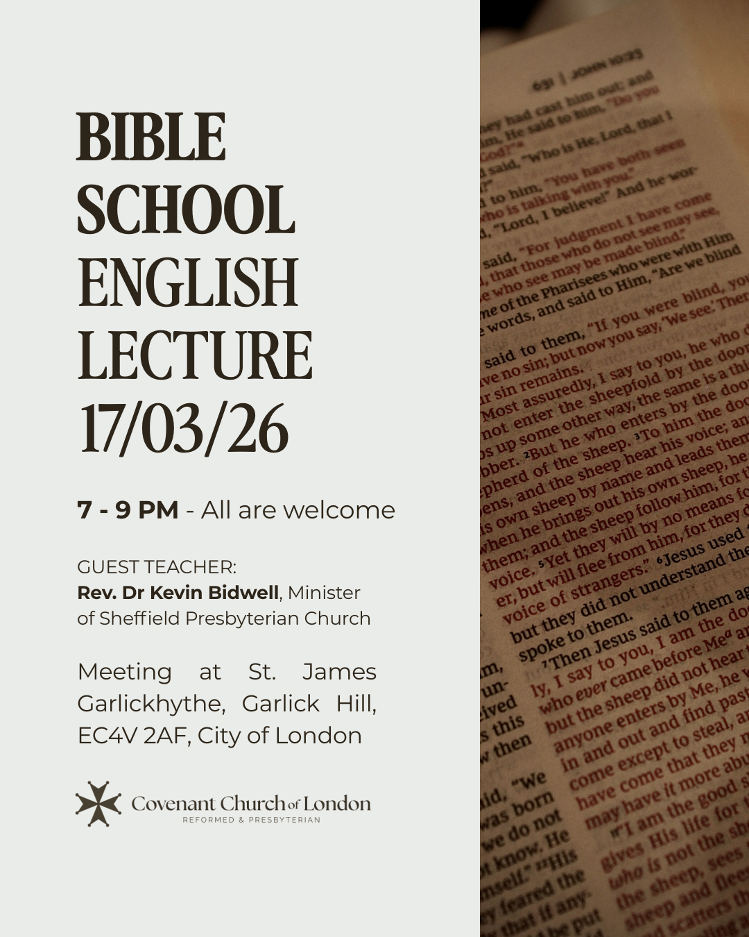 Covenant Theology Bible School | Rev. Dr. Kevin Bidwell