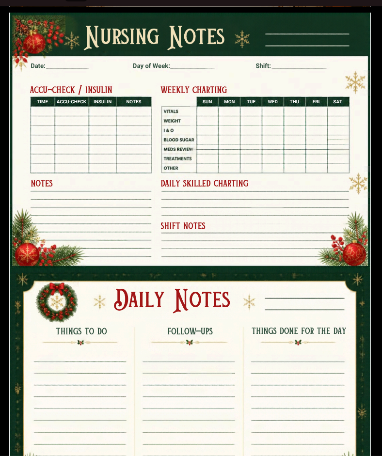 Christmas Nursing & Daily Notes Printable