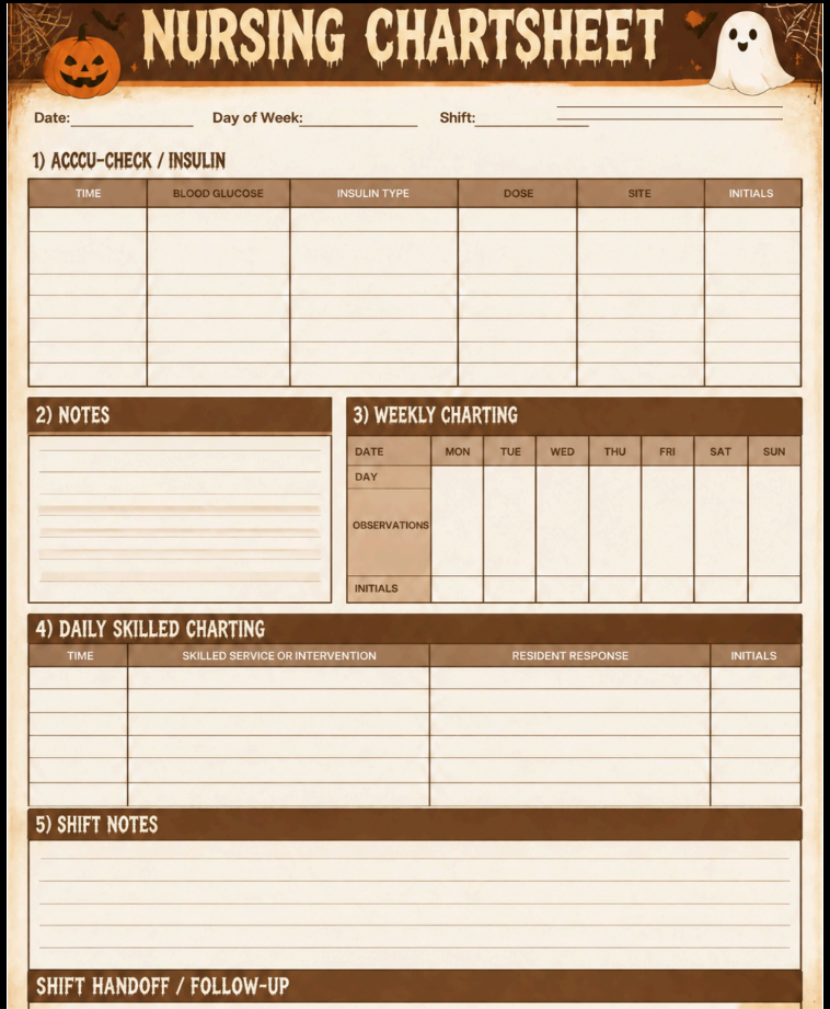 October Nursing & Daily Notes Worksheet Bundle