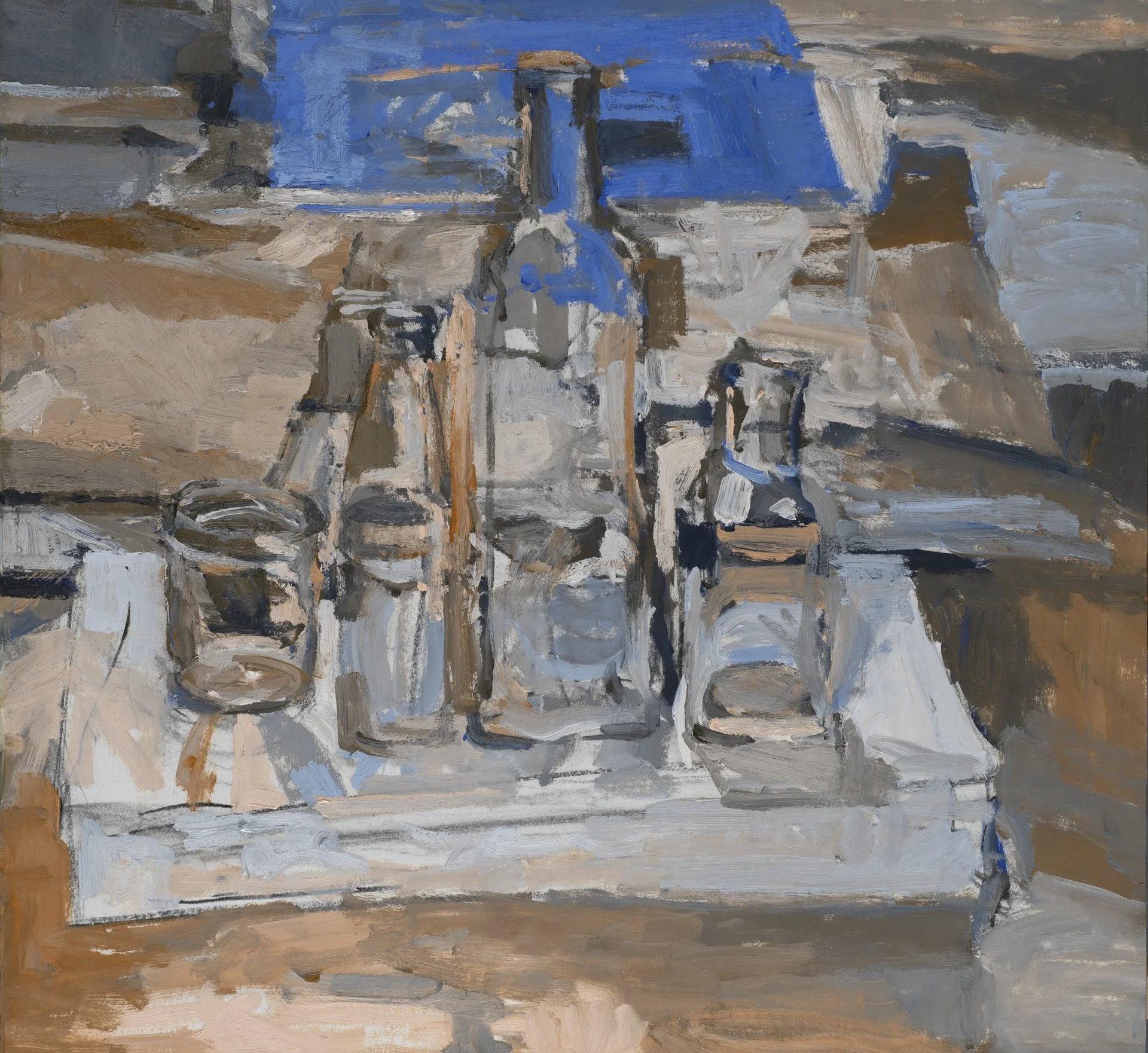 Bottles, 2022. Oil on Arches oil paper, mounted on cradled panel. 53 x 57 x 5 cm / 21 x 22.5 x 2 in