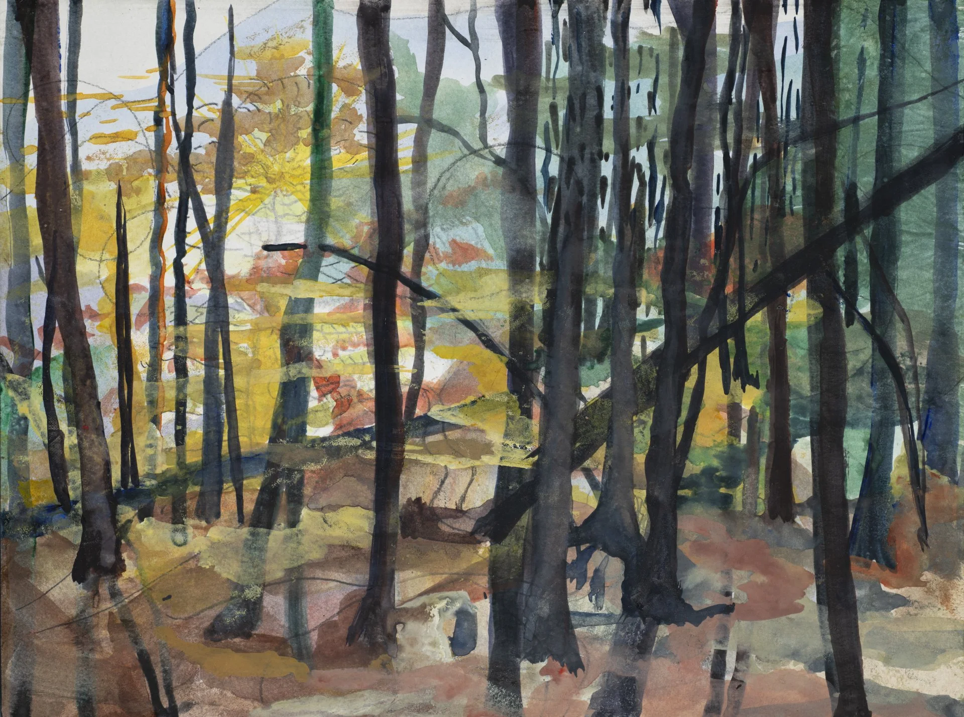 Zen Woods, 2005. Watercolor on paper, mounted on cradled panel. 30 x 41 x 5 cm / 12 x 16 x 2 in