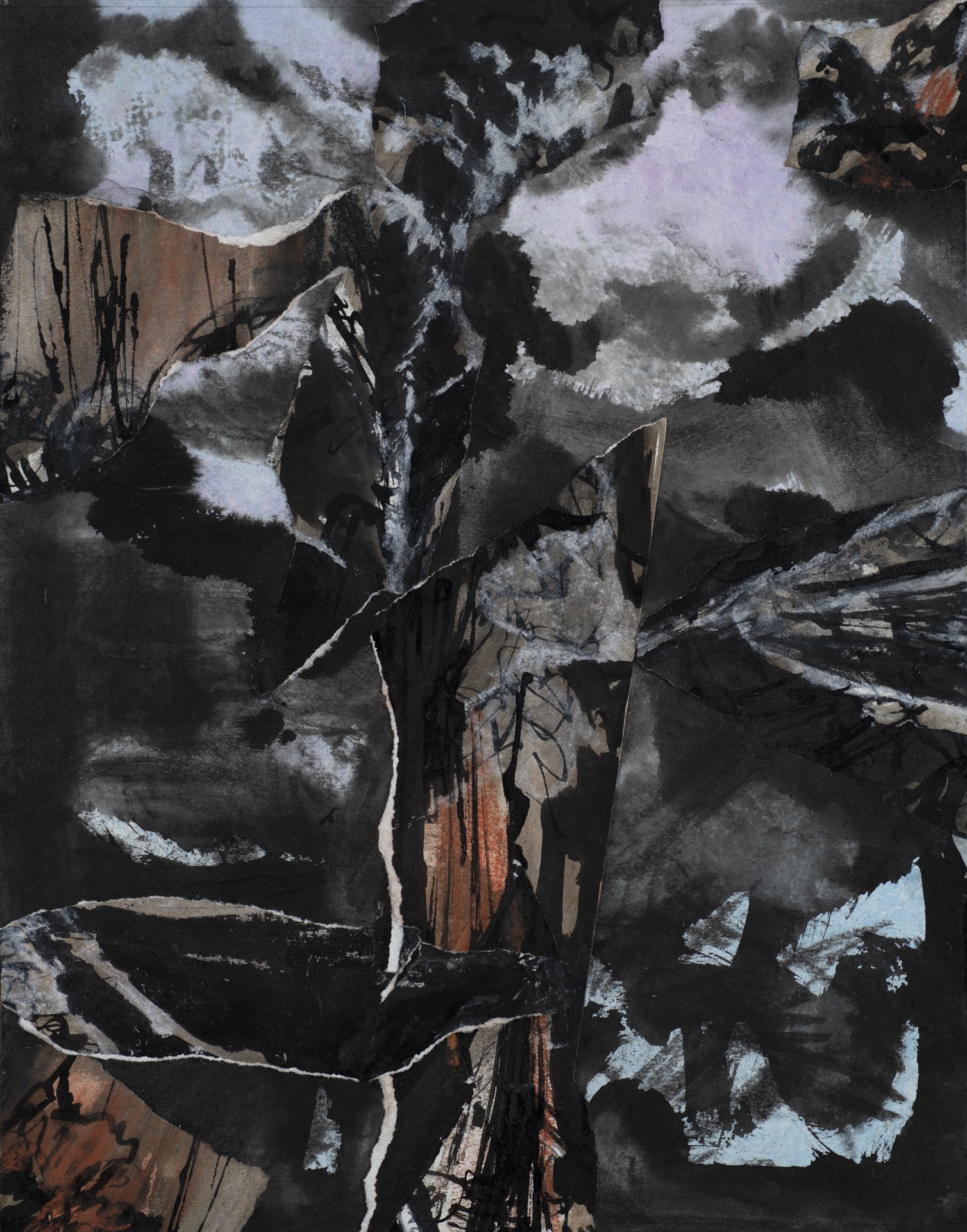 Untitled (#3), 2024. Mixed media on paper, mounted on cradled panel. 36 x 28 x 5 cm / 14 x 11 x 2 in