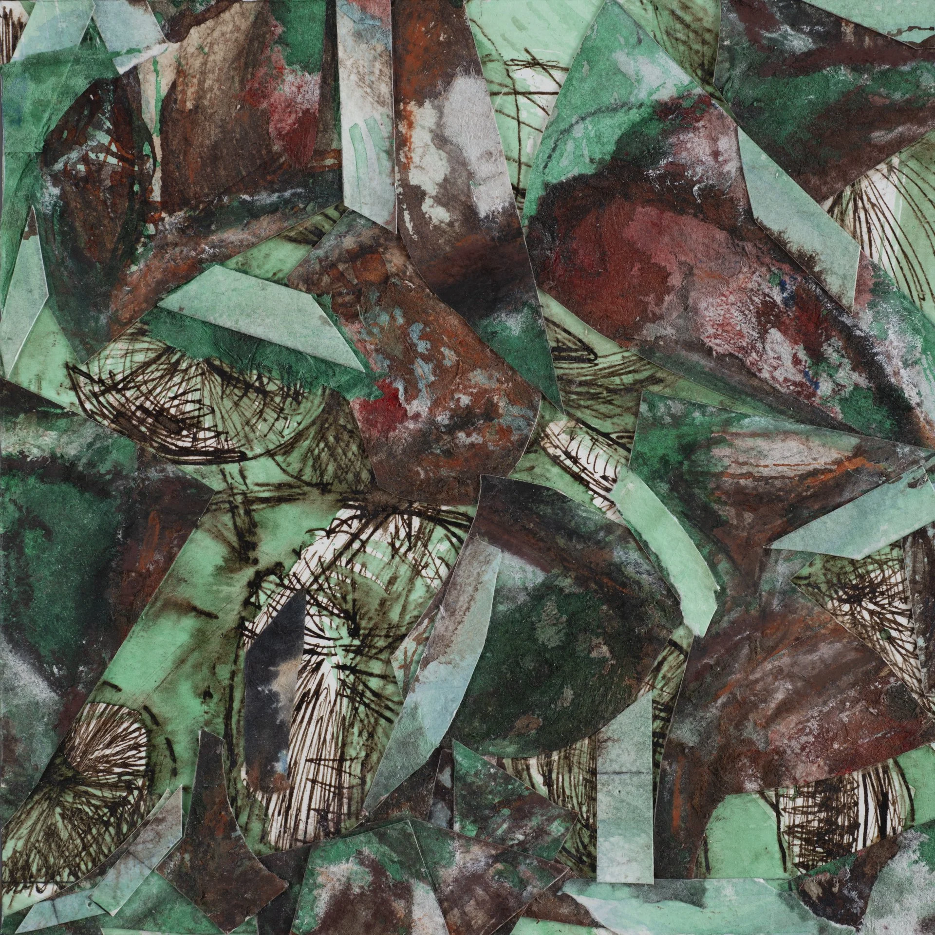 Untitled (#14), 2025.
Mixed media on paper, mounted on cradled panel.
20 x 20 x 5 cm / 8 x 8 x 2 in