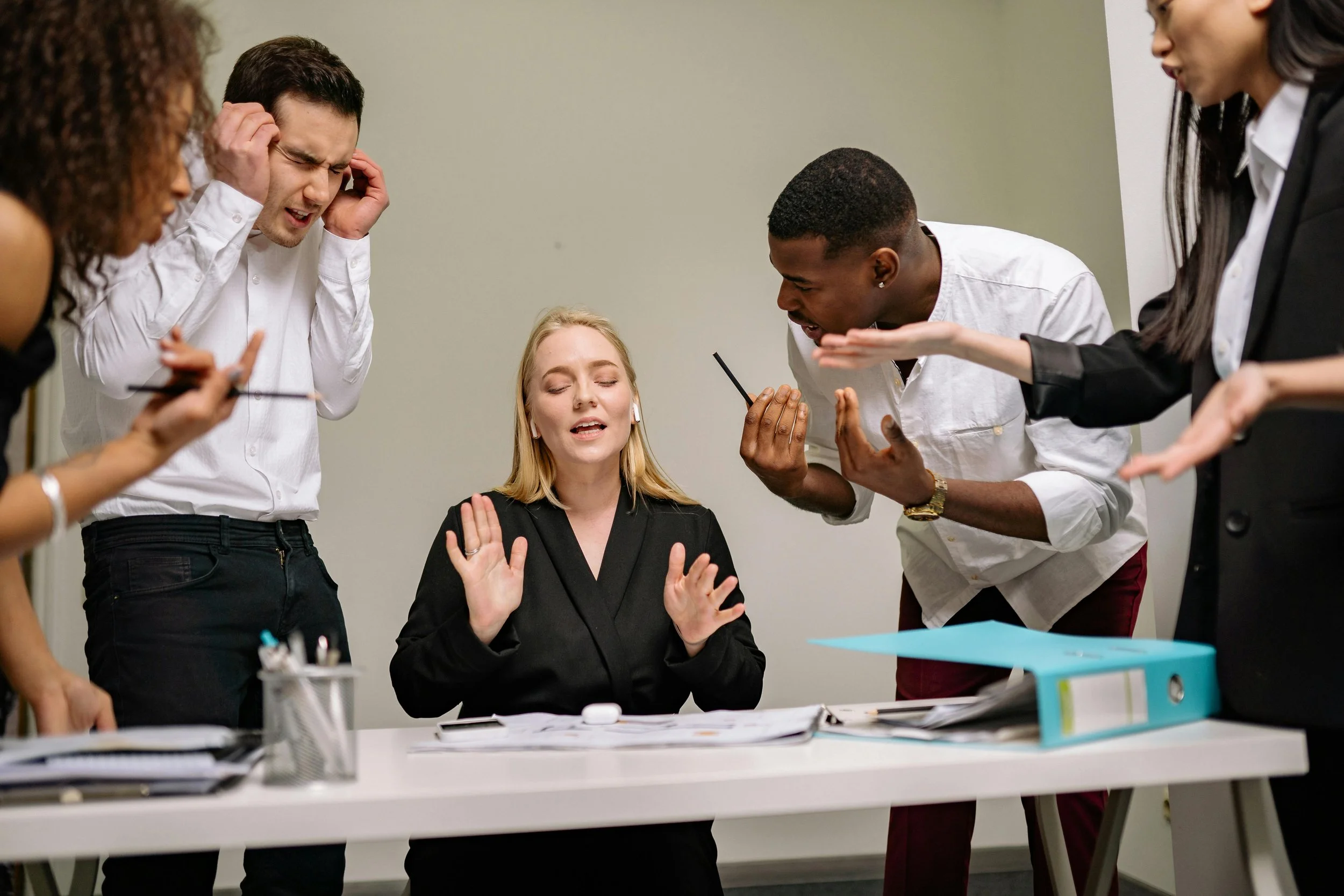 woman trying to navigate conflict during a meeting