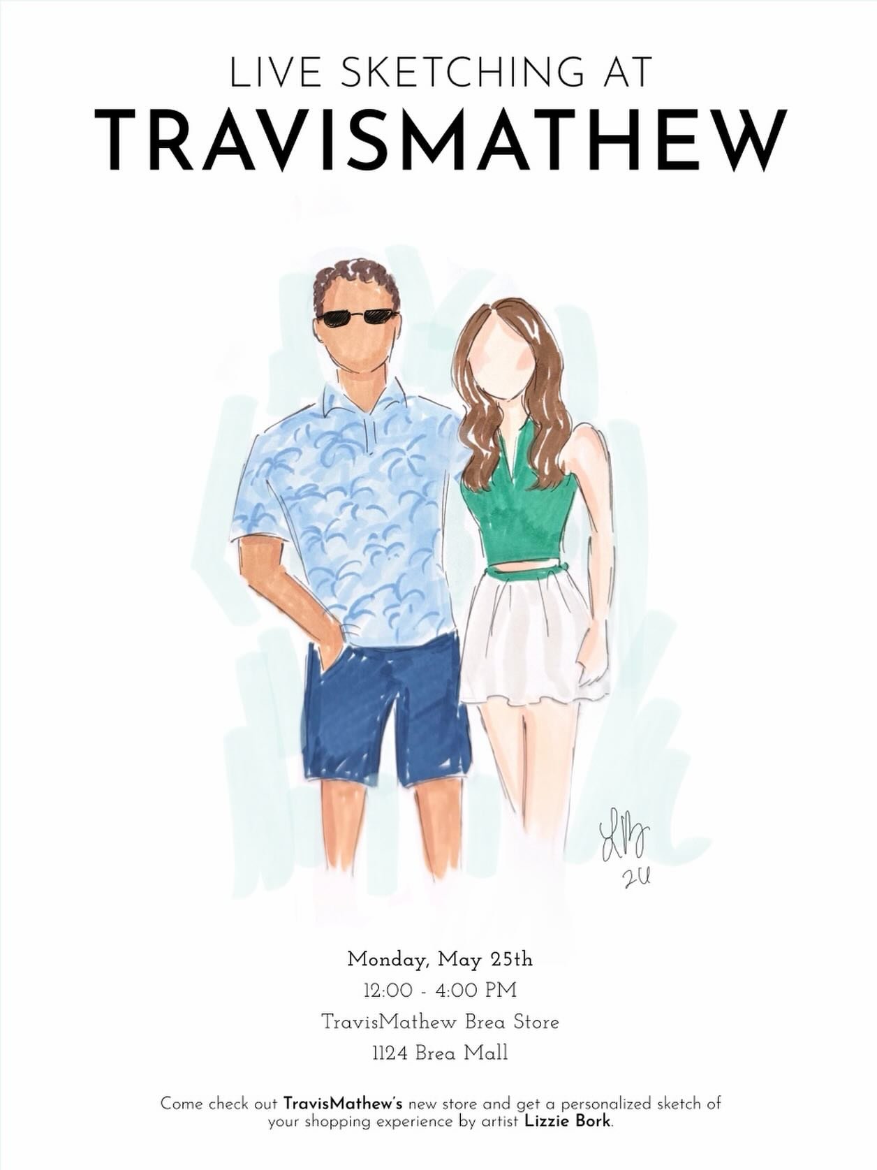 Live Sketching is coming to @travismathew! 

Join me at TravisMathew&rsquo;s new Brea Store Opening on 5/25 and get a custom sketch to capture your shopping experience! Think signature patterns, sporty chic, and of course the latest summer looks all 