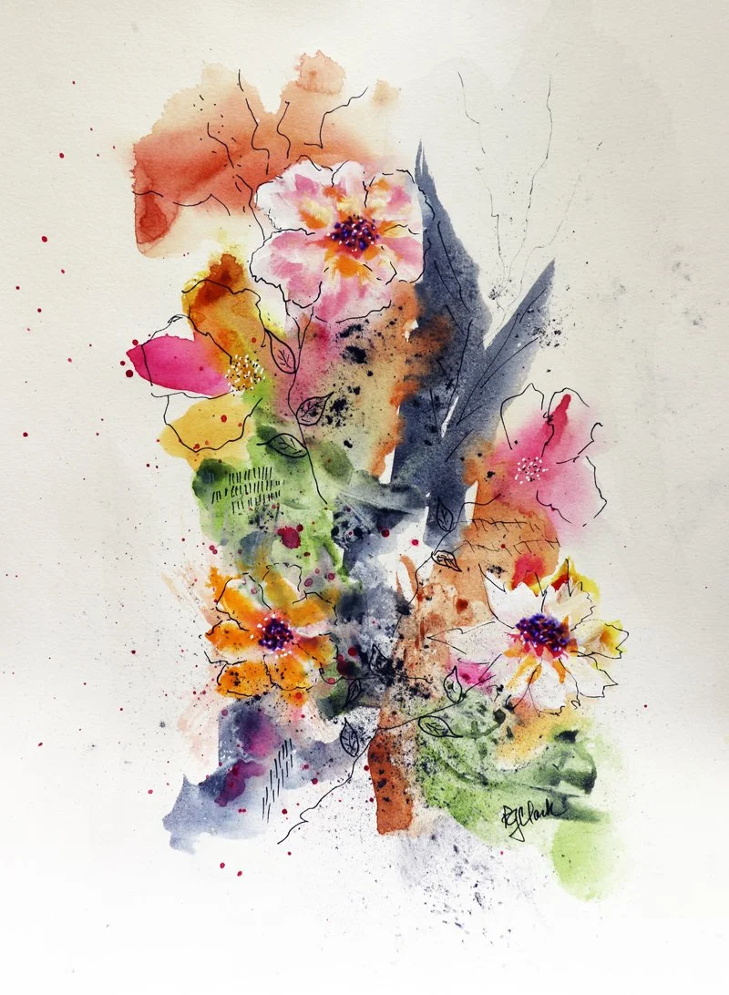 Abstract Bouquet Watercolor and Ink