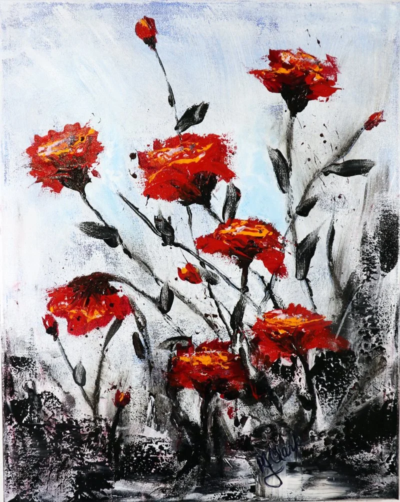 Abstract Botanical in Red and Black
