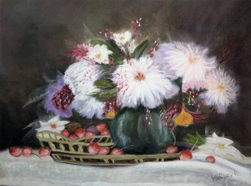 Flower vase with cherries pastels.jpg