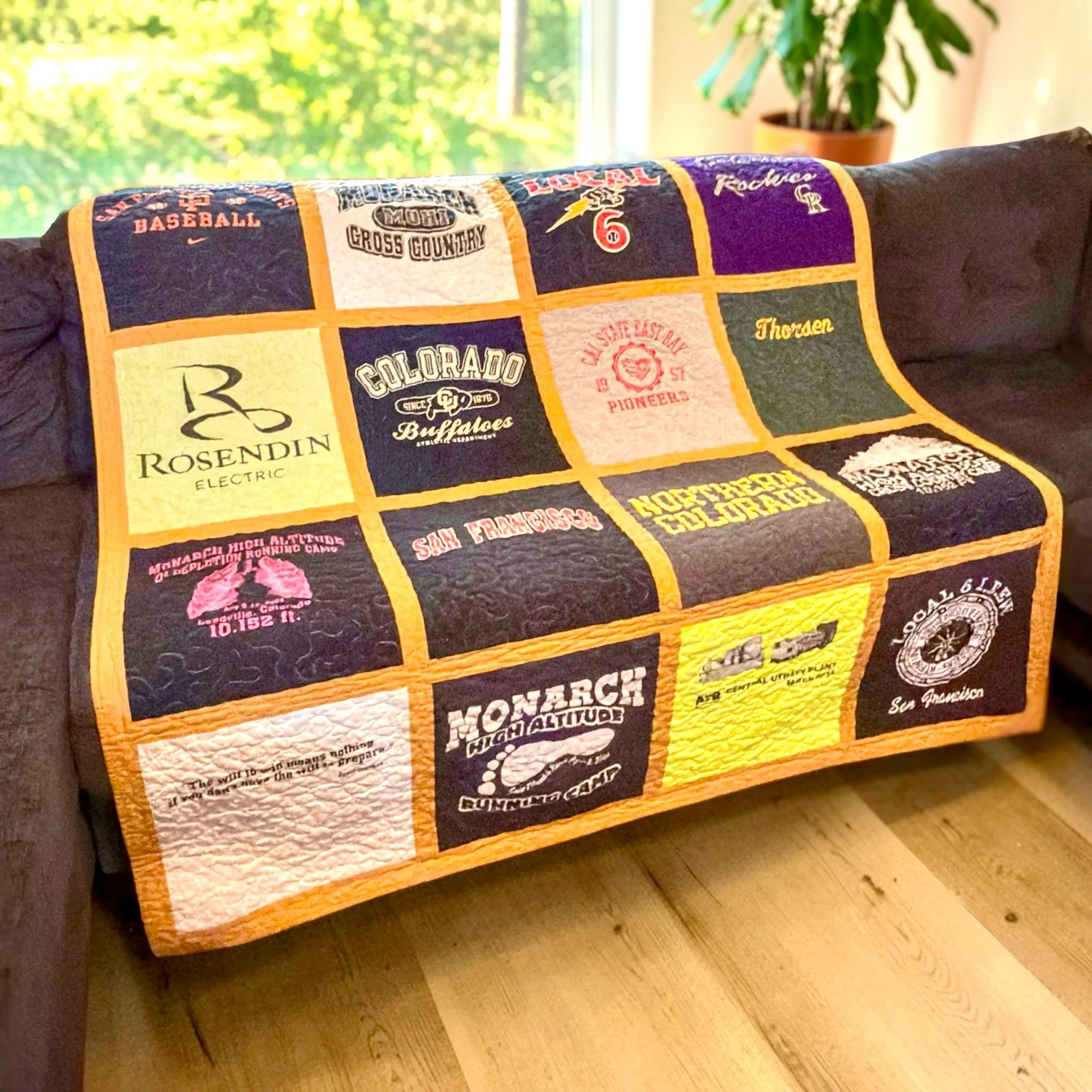 Some quilts are beautiful. Some quilts hold a lifetime of memories. ❤️

This one is a little bit of both.

I made this quilt from shirts belonging to my husband and me&mdash;from our high school years and young adulthood. Every shirt carries a differ