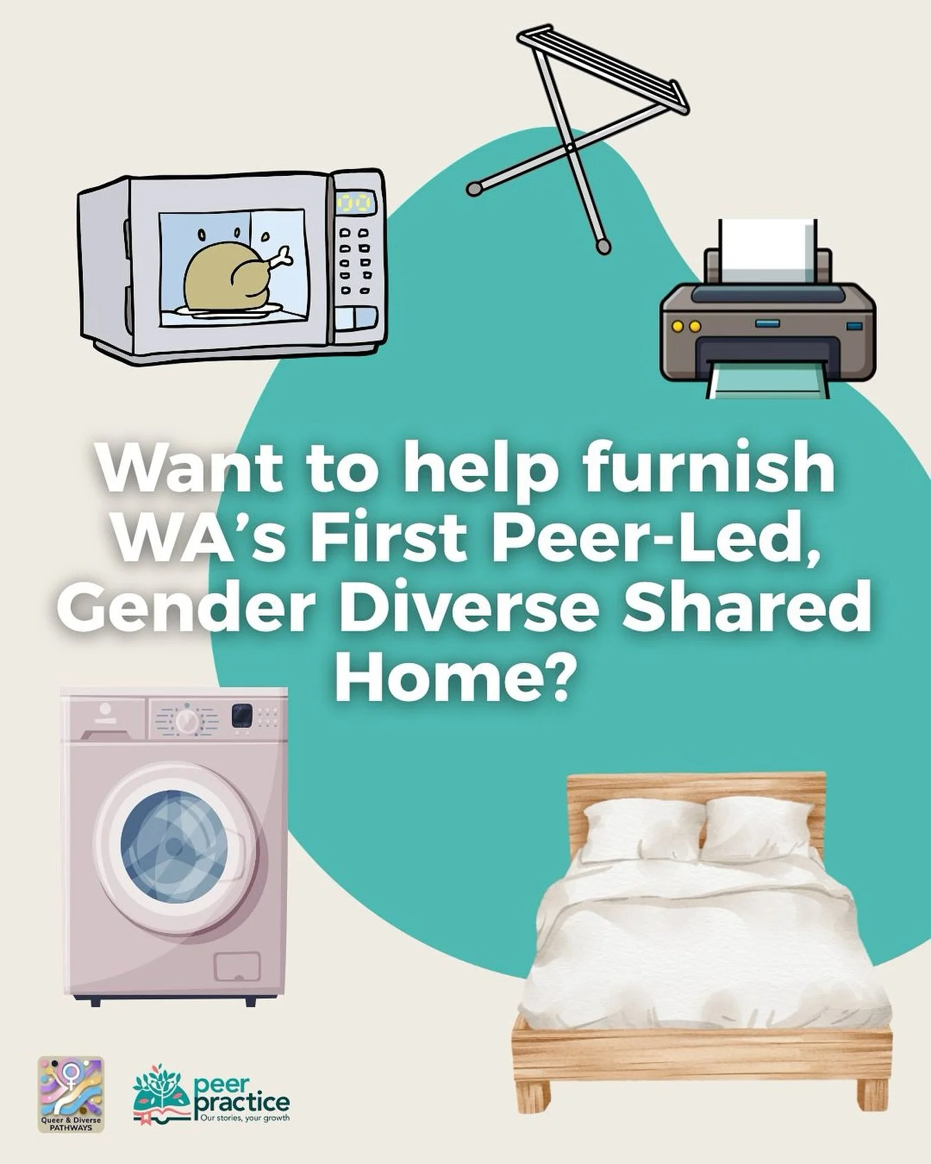 WA&rsquo;s first peer-led, gender diverse shared home is ALMOST ready and we&rsquo;re putting the final touches on making it feel like home. 🏡💛🤩

We&rsquo;re reaching out to YOU 👋- our incredible community - to help us source a few last items to 
