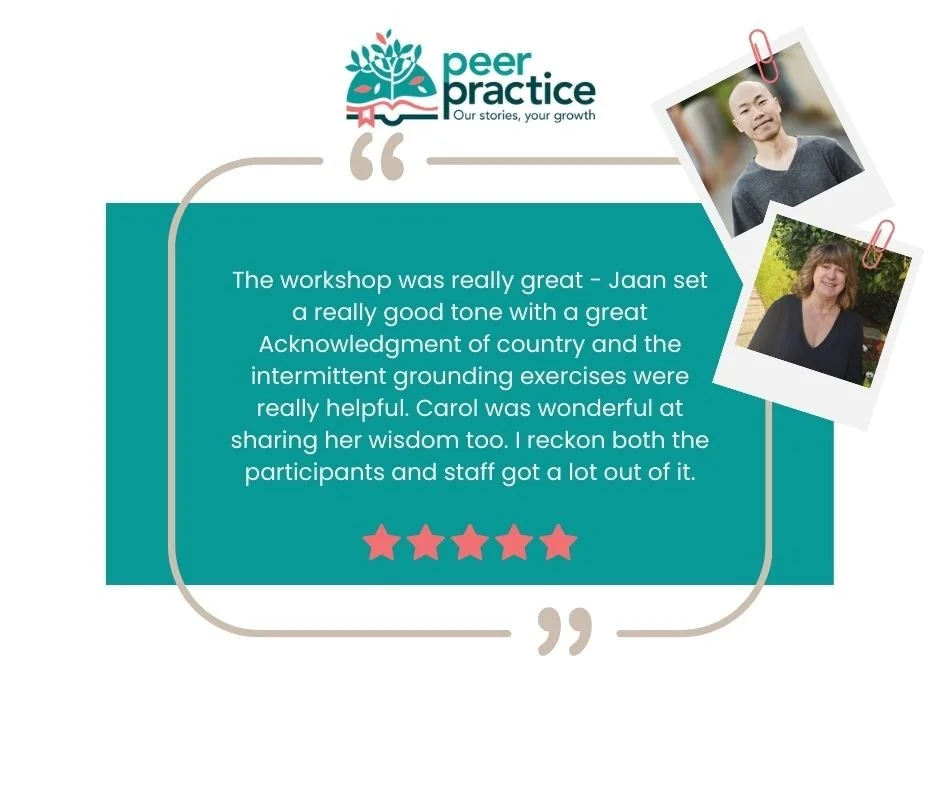 🌟 Celebrating a fantastic Meditation and Mindfulness workshop at Peer Practice! 

Jaan and Carol inspired us with their incredible lived experiences and sharing their passion for the things they love. 🕊️ ☮️ 

Participants and staff enjoyed learning