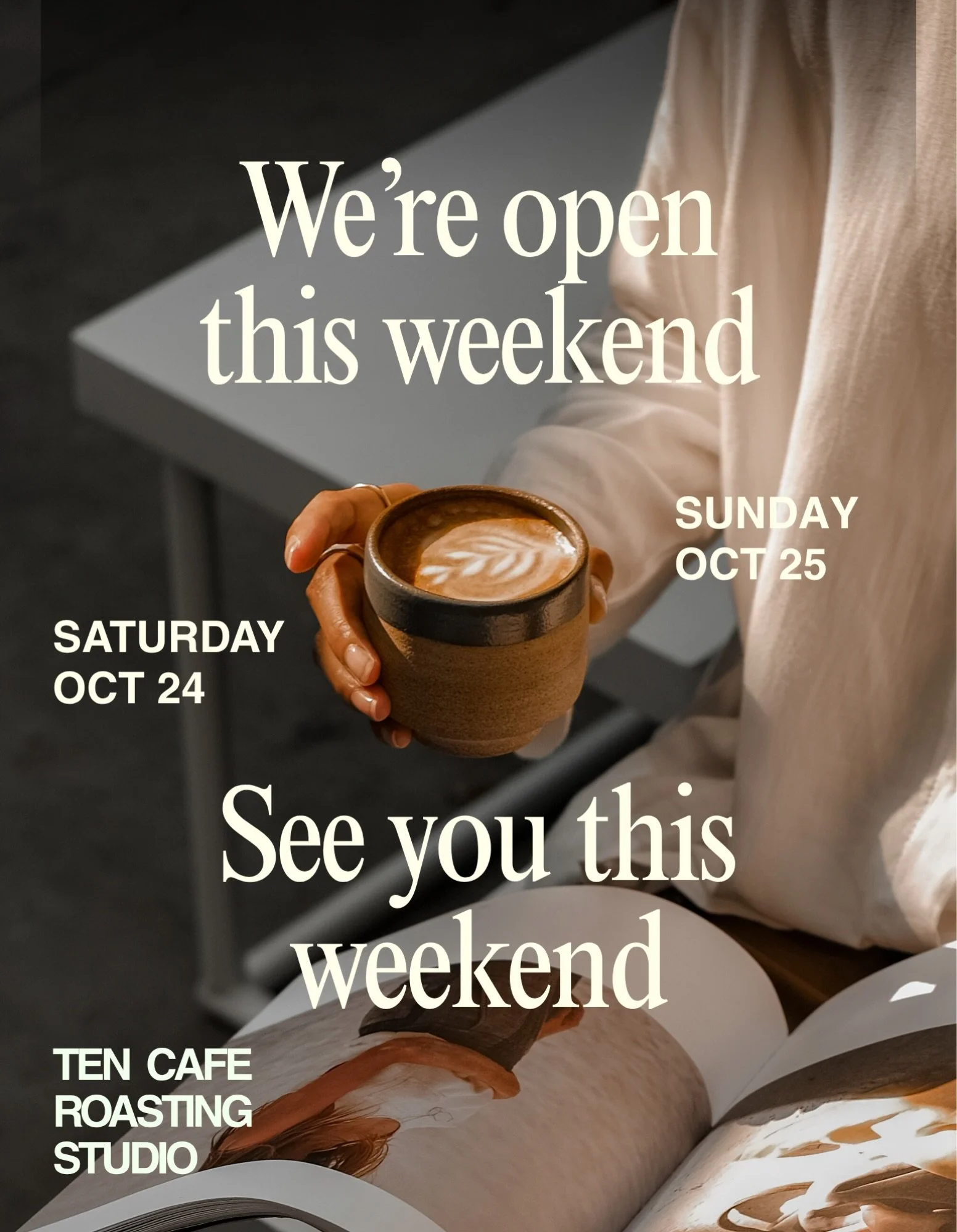 WE&rsquo;RE OPEN THIS WEEKEND! ☕️❤️

As promised, we&rsquo;re opening an extra day this weekend to make up for the day we missed earlier this month!

Saturday, October 24
Sunday, October 25

Come by for a coffee, explore our latest lineup, and hang o